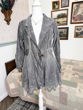 Victorian Trading Co Gray Corduroy Lace Coat Jacket S/M Romantic Gothic Cottagec
